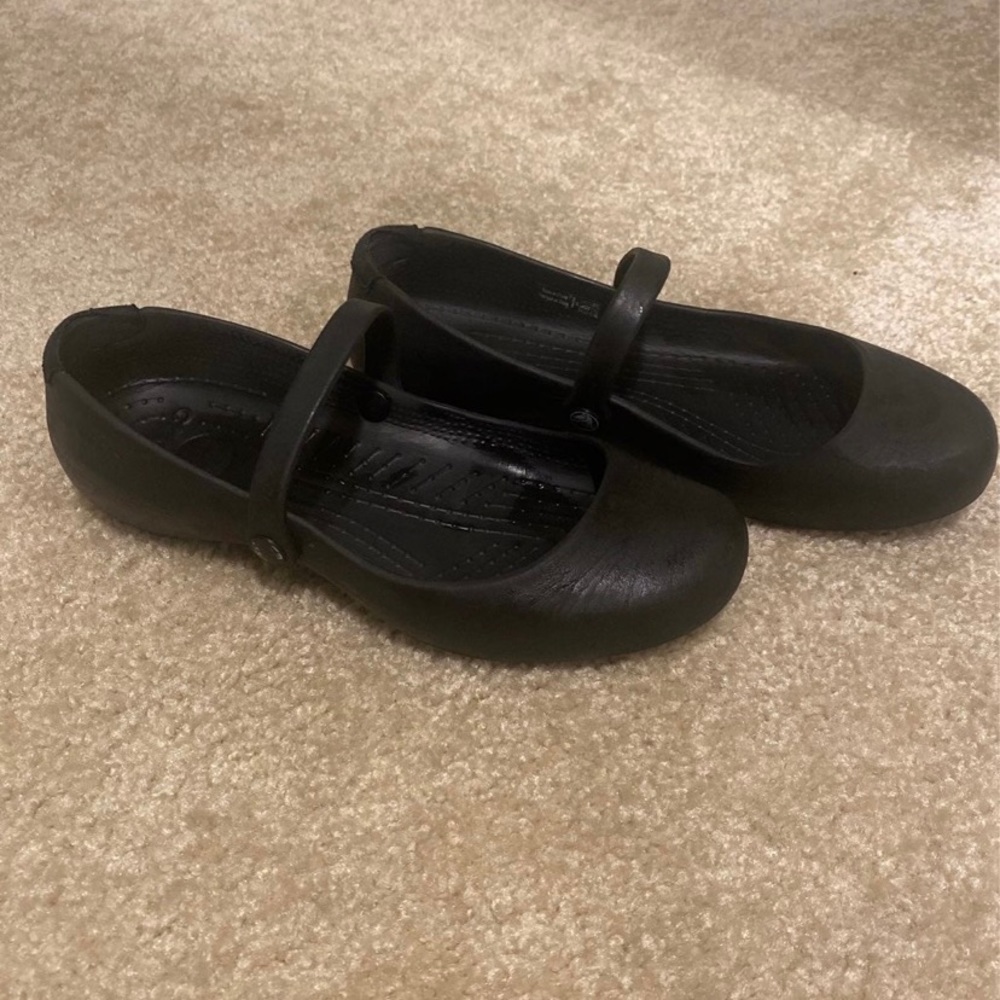 CROCS Black Mary Jane Ballet Flats with Strap - Picture 2 of 5